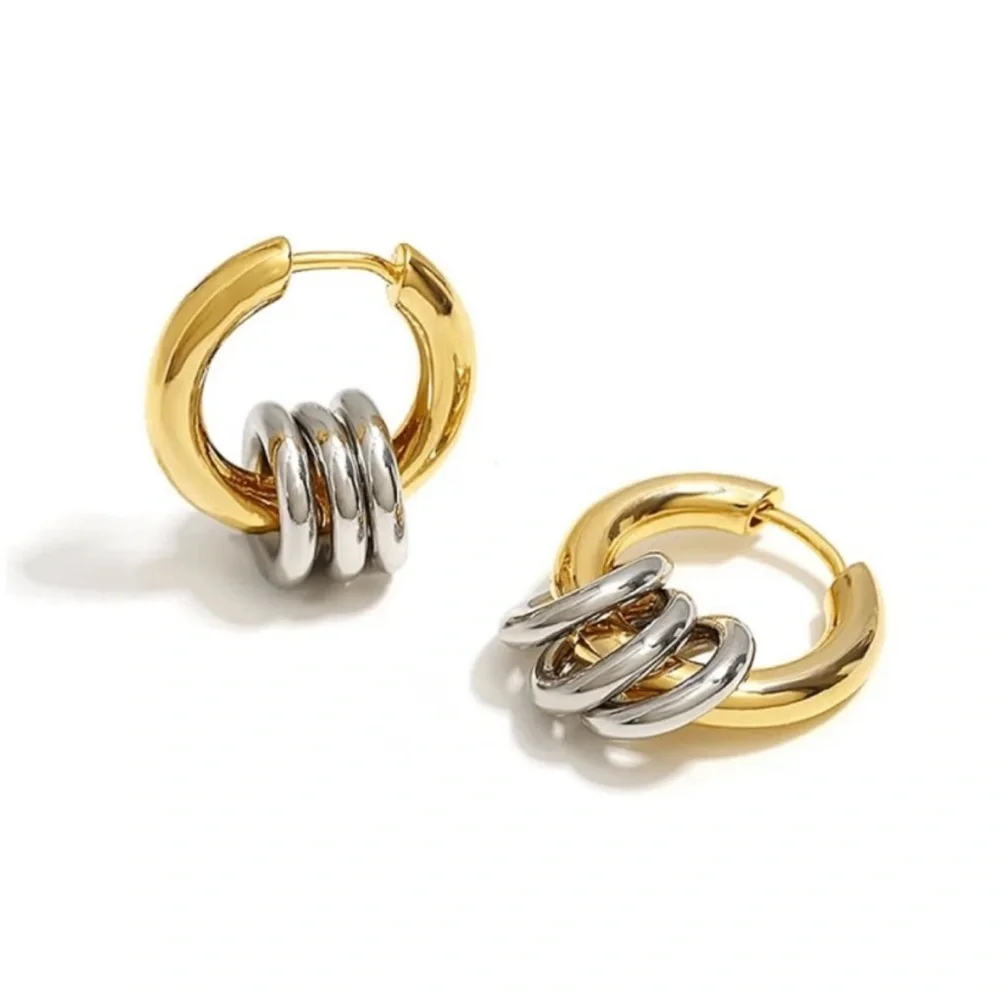 New! 18K Gold Plated Two Tone Earrings (2018) NWOT